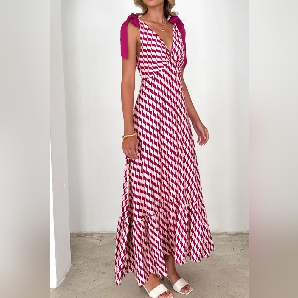 Printed V-Neck Tie Shoulder Cami Dress - Picture 3 of 15